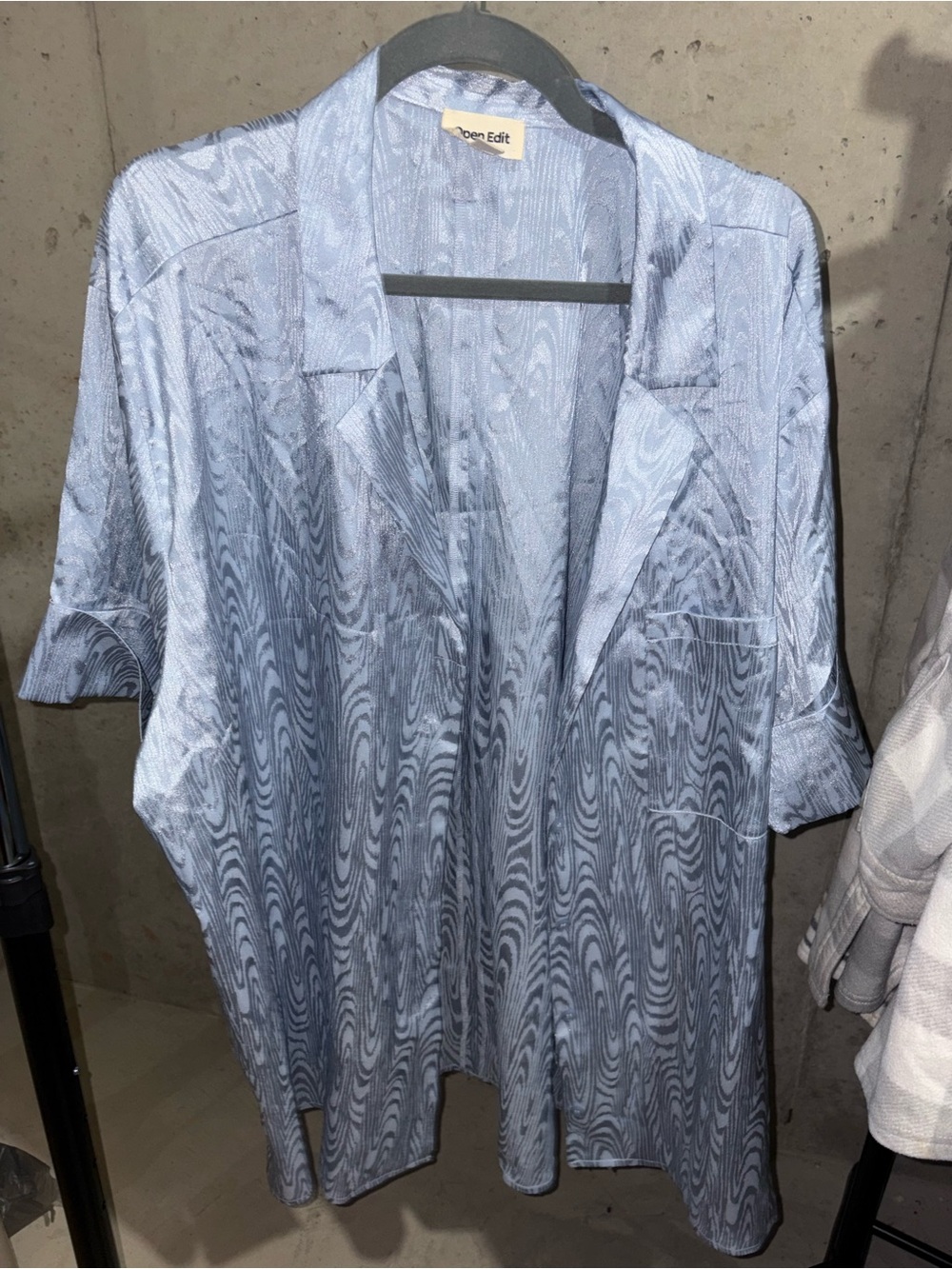 Open Edit Light Blue Short Sleeve Button-Down Shirt